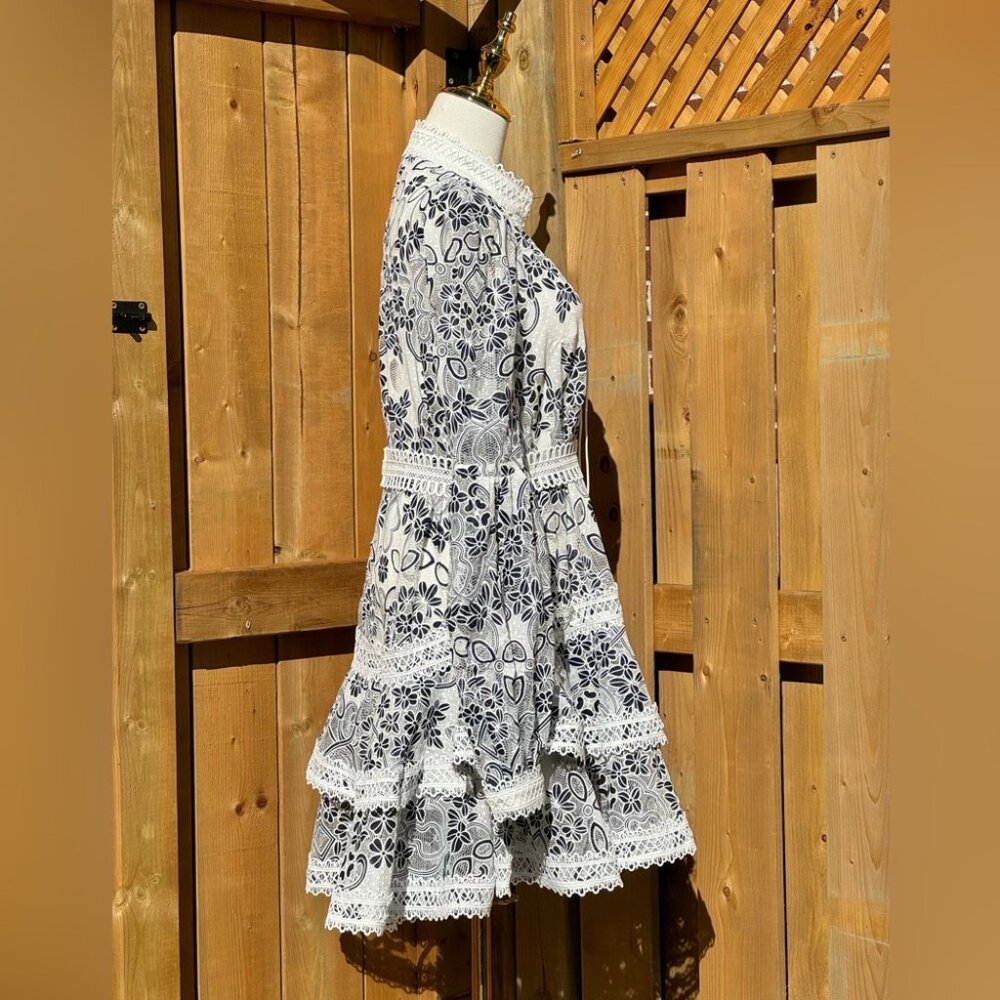 🆕 BRONX & BANCO 🧿 NWOT Santorini Long-Sleeve Tiered Floral Burnout Dress, Sz M - Picture 8 of 17